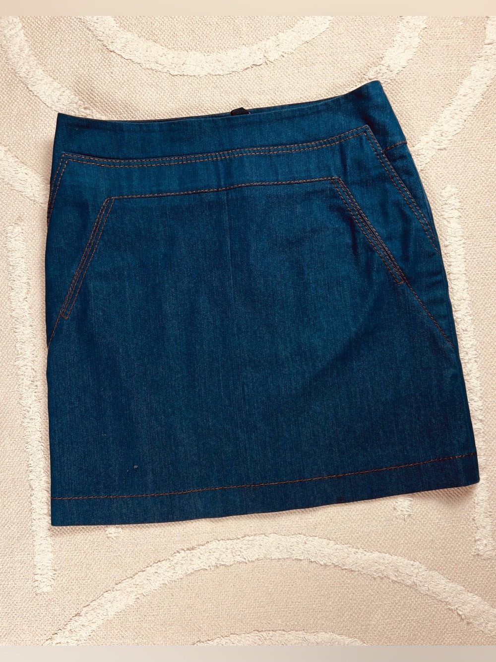 Akris Punto A-Line Denim Mini Skirt Contrast Topstitching – Dark Indigo – 10